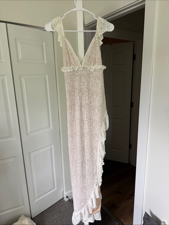 Runaway The Label Dresses & Skirts - Ivory Lace Ruffle Maxi Dress with V-Neck